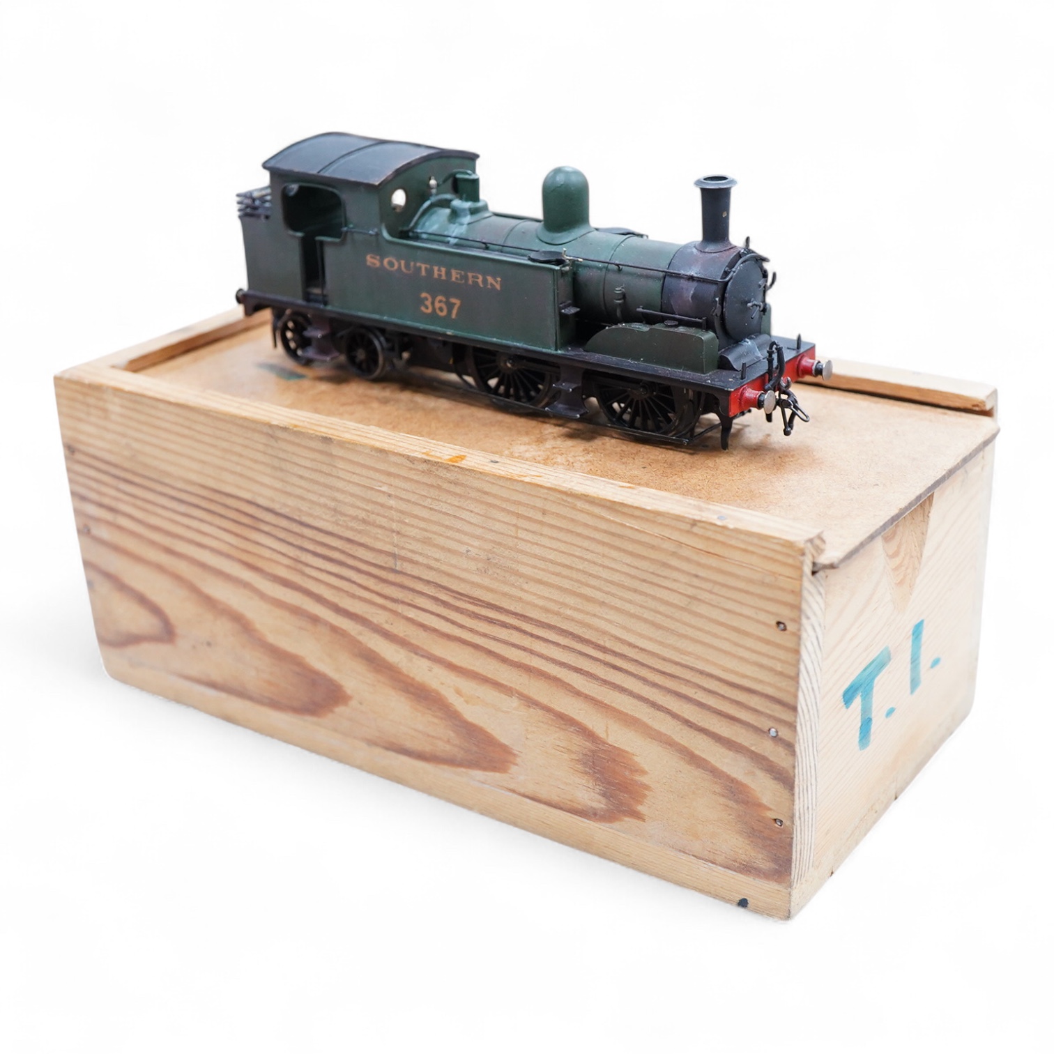 An EM gauge scratch built model railway locomotive by John Worsley, a Southern Railway Adams Class T1 0-4-4T, 367, a highly detailed model with opening smoke box door showing the details of the blast pipe and boiler tube